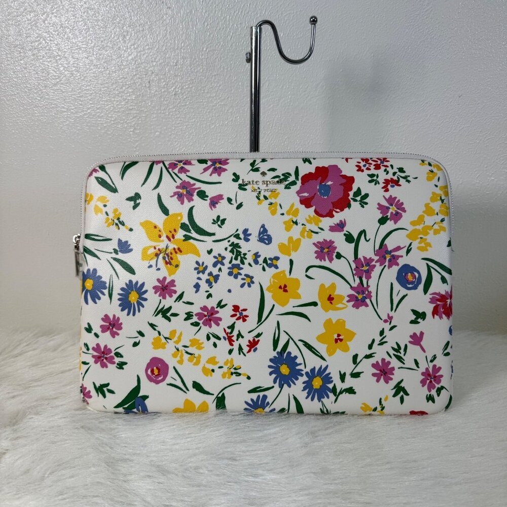 kate spade White Floral Laptop Sleeve with Multicolor Flowers
